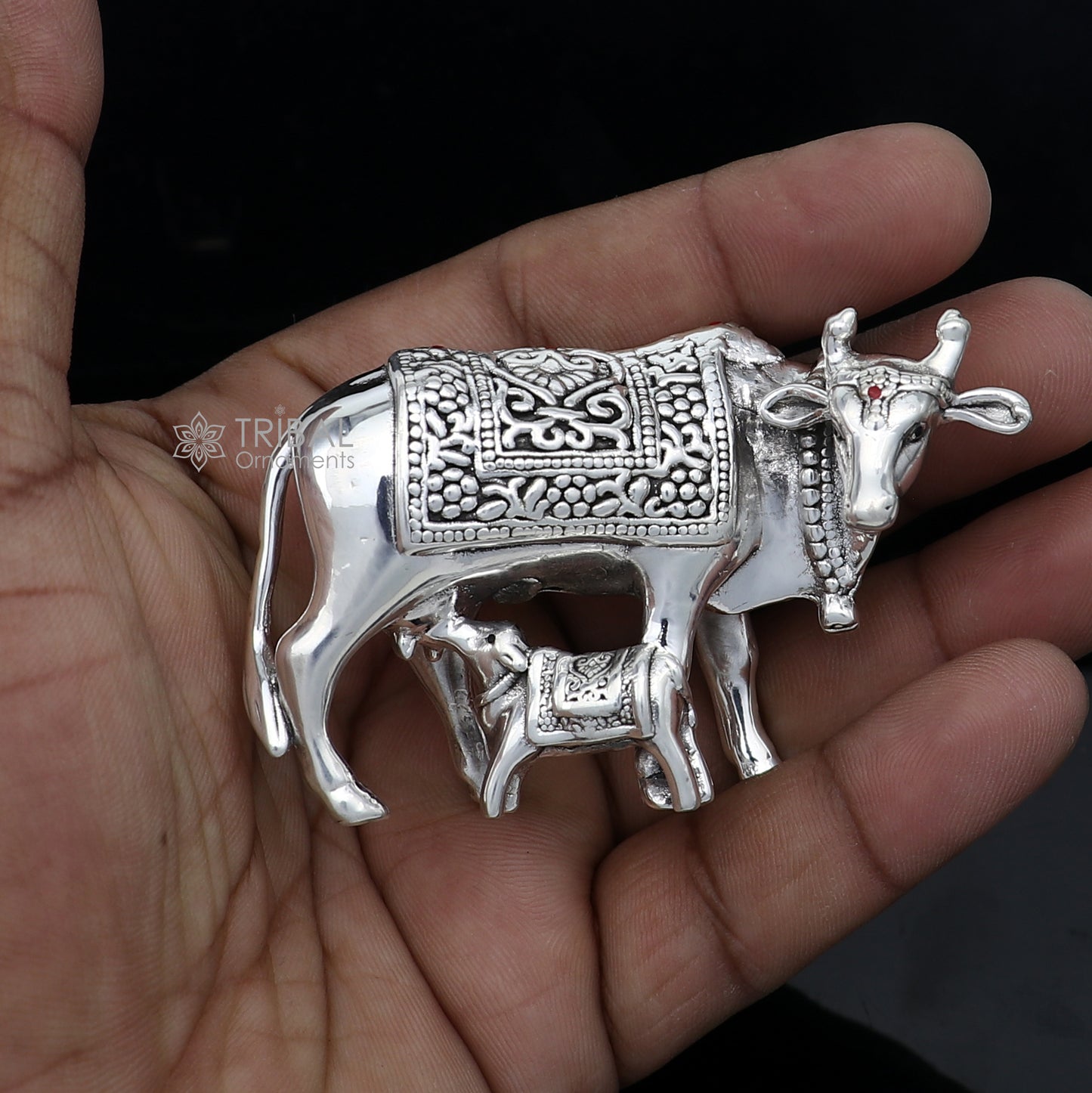 925 sterling silver Kamdhenu cow, deity's cow, wishing cow, silver worshipping article for wealth and prosperity art789