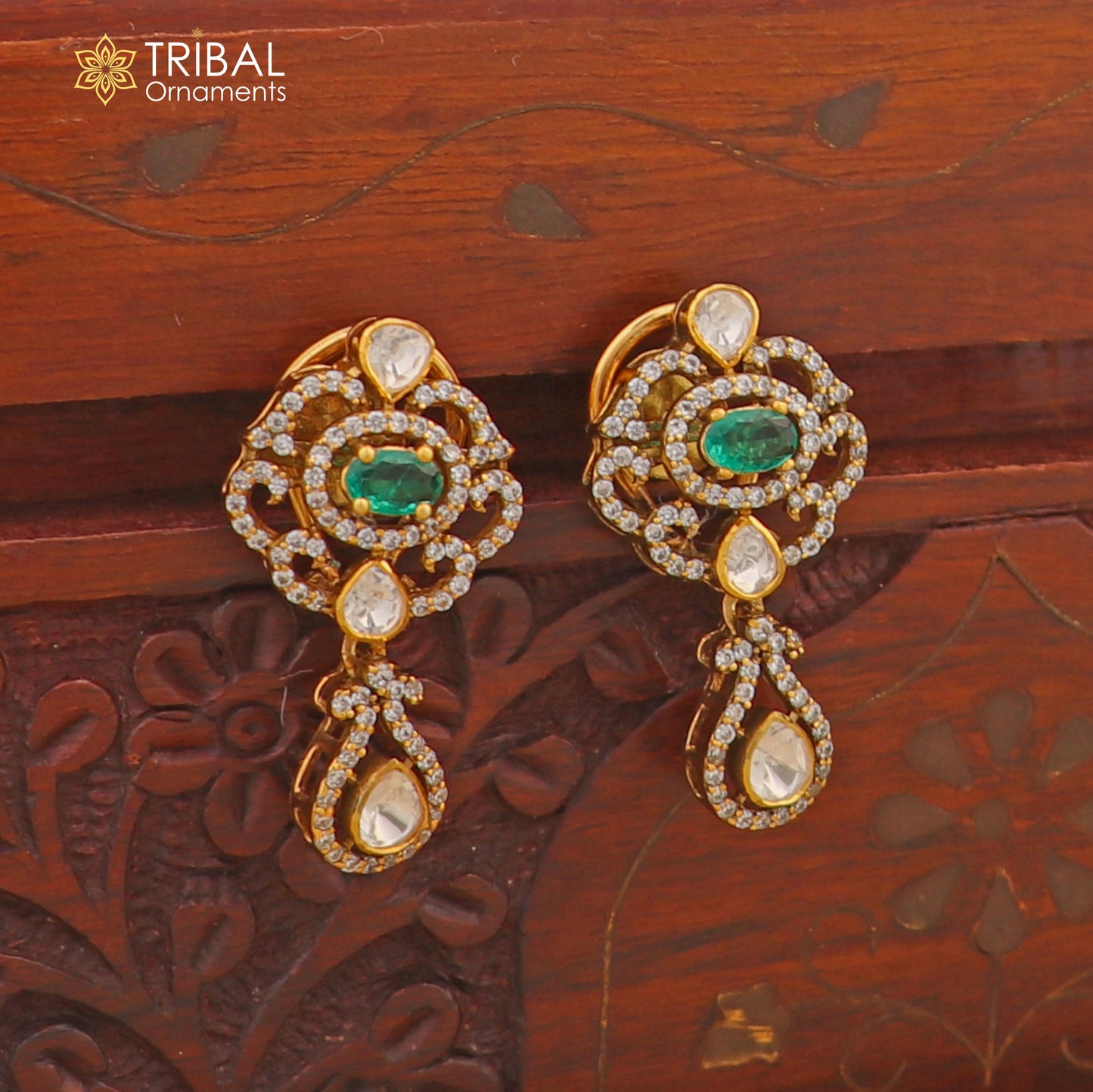 925 sterling silver stylish  white kundan stone polki charm necklace set stylish jewelry set745