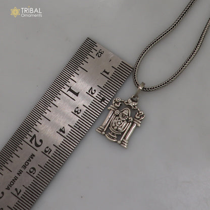 925 sterling silver Tirupati Bala Ji pendant with chain, tribal jewelry featuring detailed religious iconography.