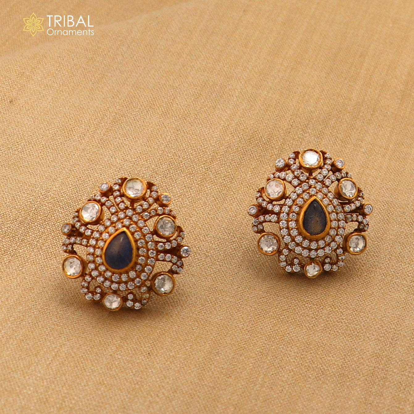 925 sterling silver white kundan stone polki charm necklace set stylish jewelry set746
