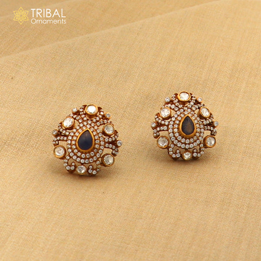 925 sterling silver white kundan stone polki charm necklace set stylish jewelry set746