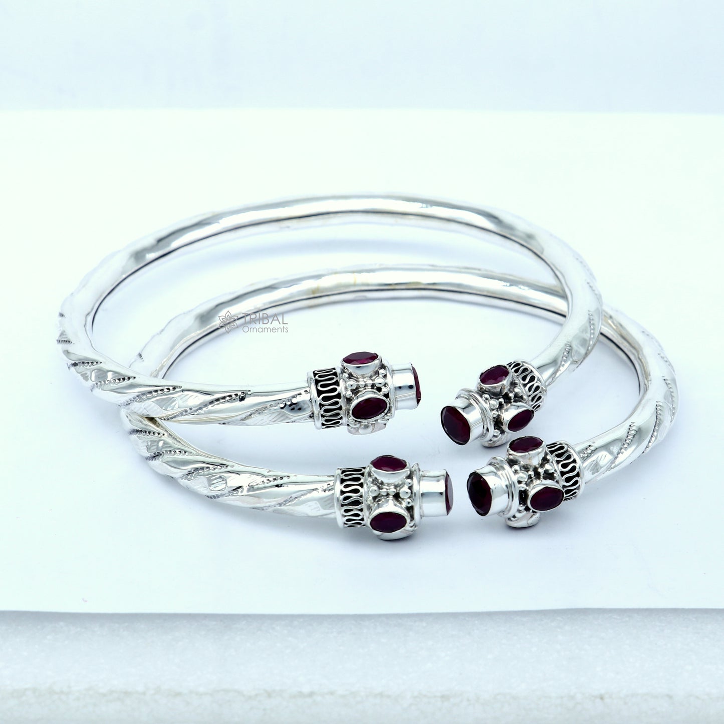 925 sterling silver stylish design ankle kada, ankle bangle bracelet with gorgeous red stone nsfk121