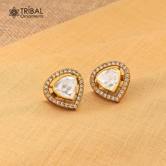 925 sterling silver stylish design white kundan stud polki style earring er211