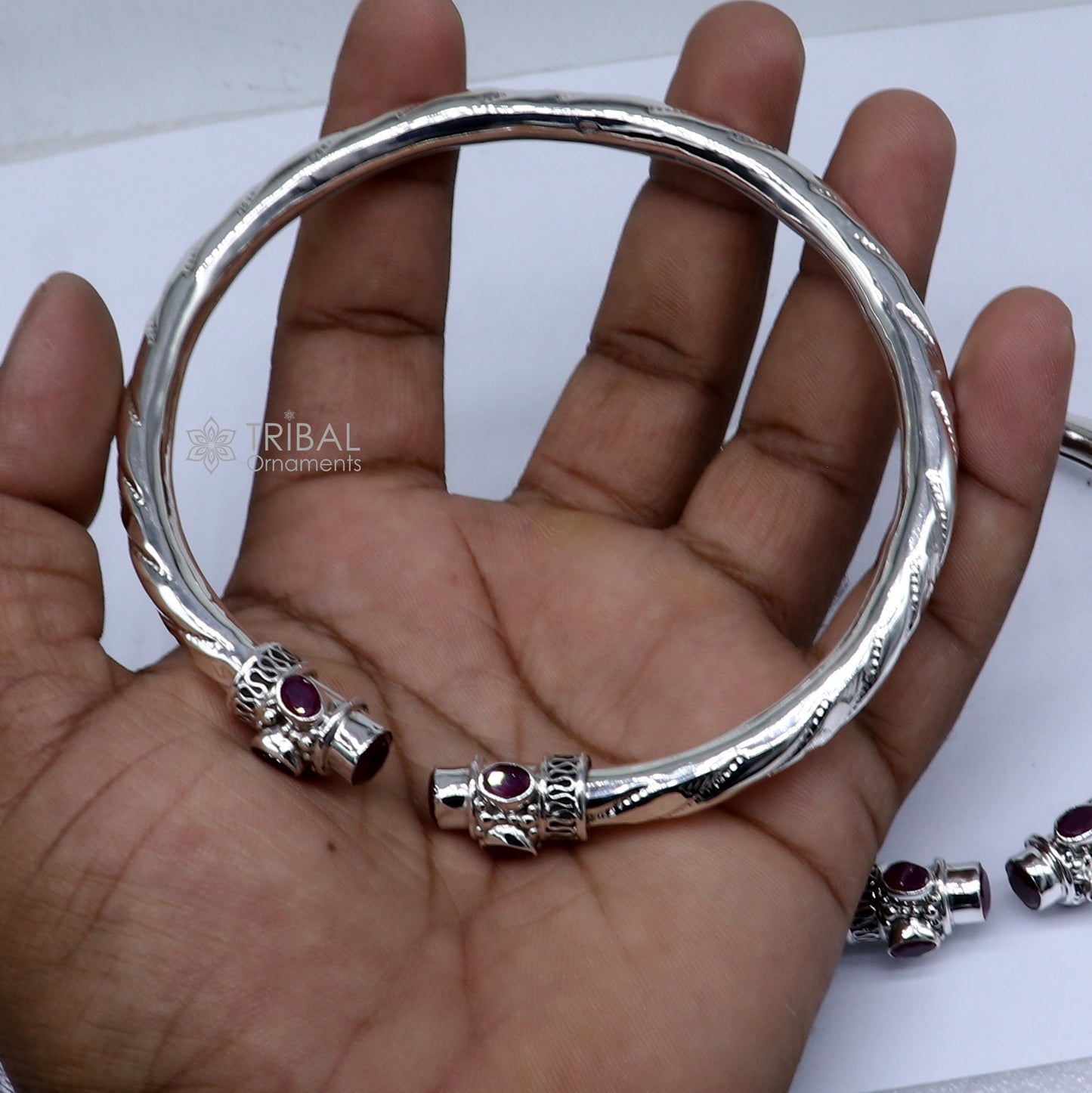 925 sterling silver stylish design ankle kada, ankle bangle bracelet with gorgeous red stone nsfk121