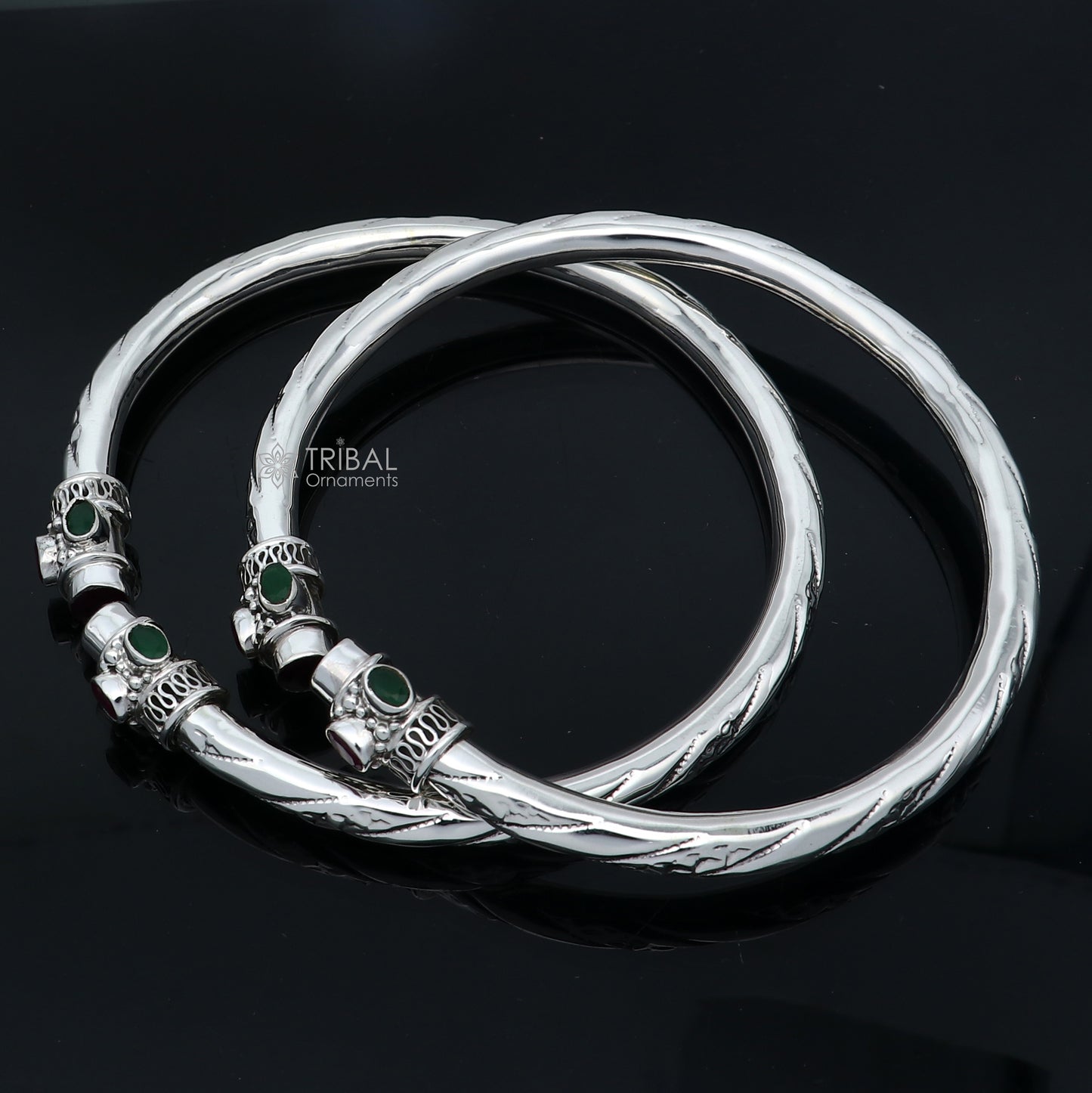 925 sterling silver stylish design ankle kada, ankle bangle bracelet with gorgeous green and red stone nsfk120