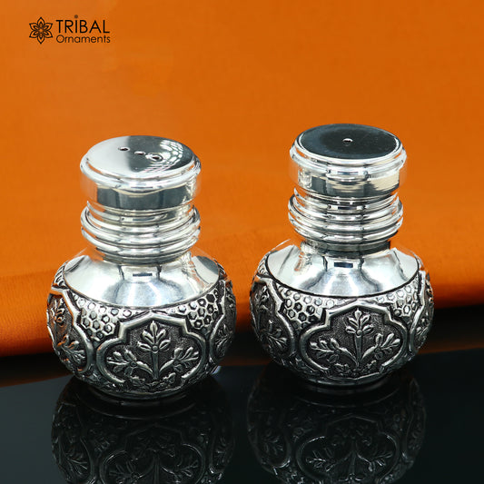925 sterling silver nakshi work combo Salt and pepper shakers set kitchen utensils art895