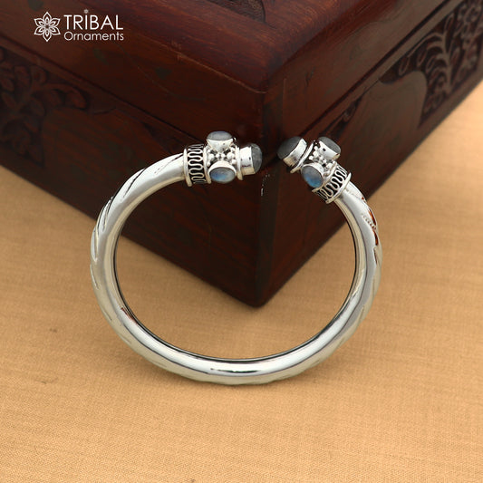 925 Sterling silver customized grey stone bangle cuff kada unisex tribal jewelry nsk975
