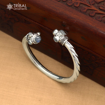 925 Sterling silver customized grey stone bangle cuff kada unisex tribal jewelry nsk975