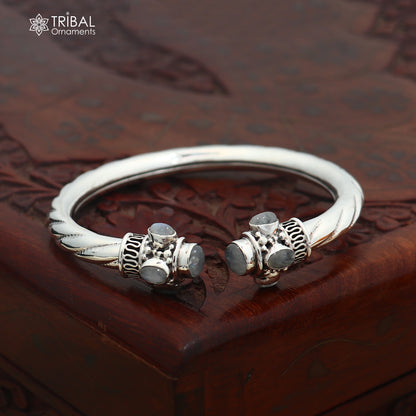925 Sterling silver customized grey stone bangle cuff kada unisex tribal jewelry nsk975