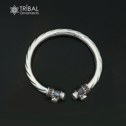 925 Sterling silver customized grey stone bangle cuff kada unisex tribal jewelry nsk975