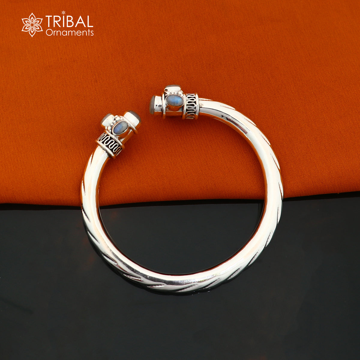 925 Sterling silver customized grey stone bangle cuff kada unisex tribal jewelry nsk975