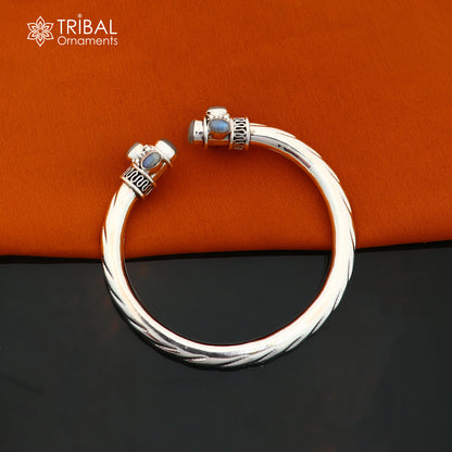 925 Sterling silver customized grey stone bangle cuff kada unisex tribal jewelry nsk975