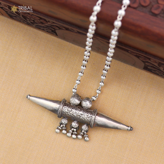 925 sterling silver beaded chain with tabiz ethnic pendant, tribal jewelry set by TRIBAL ORNAMENTS in the image.