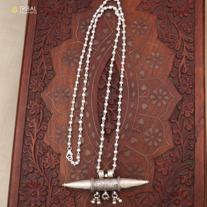 925 sterling silver beaded chain with tabiz pendant tribal jewelry set by TRIBAL ORNAMENTS, featuring intricate ethnic design.
