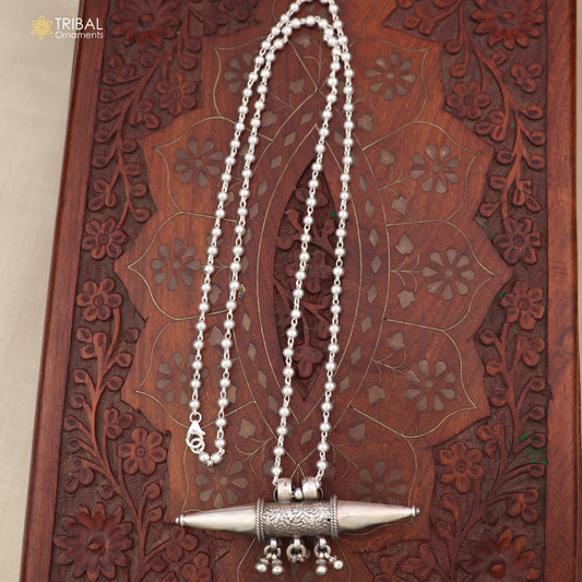 925 sterling silver beaded chain with tabiz pendant tribal jewelry set by TRIBAL ORNAMENTS, featuring intricate ethnic design.