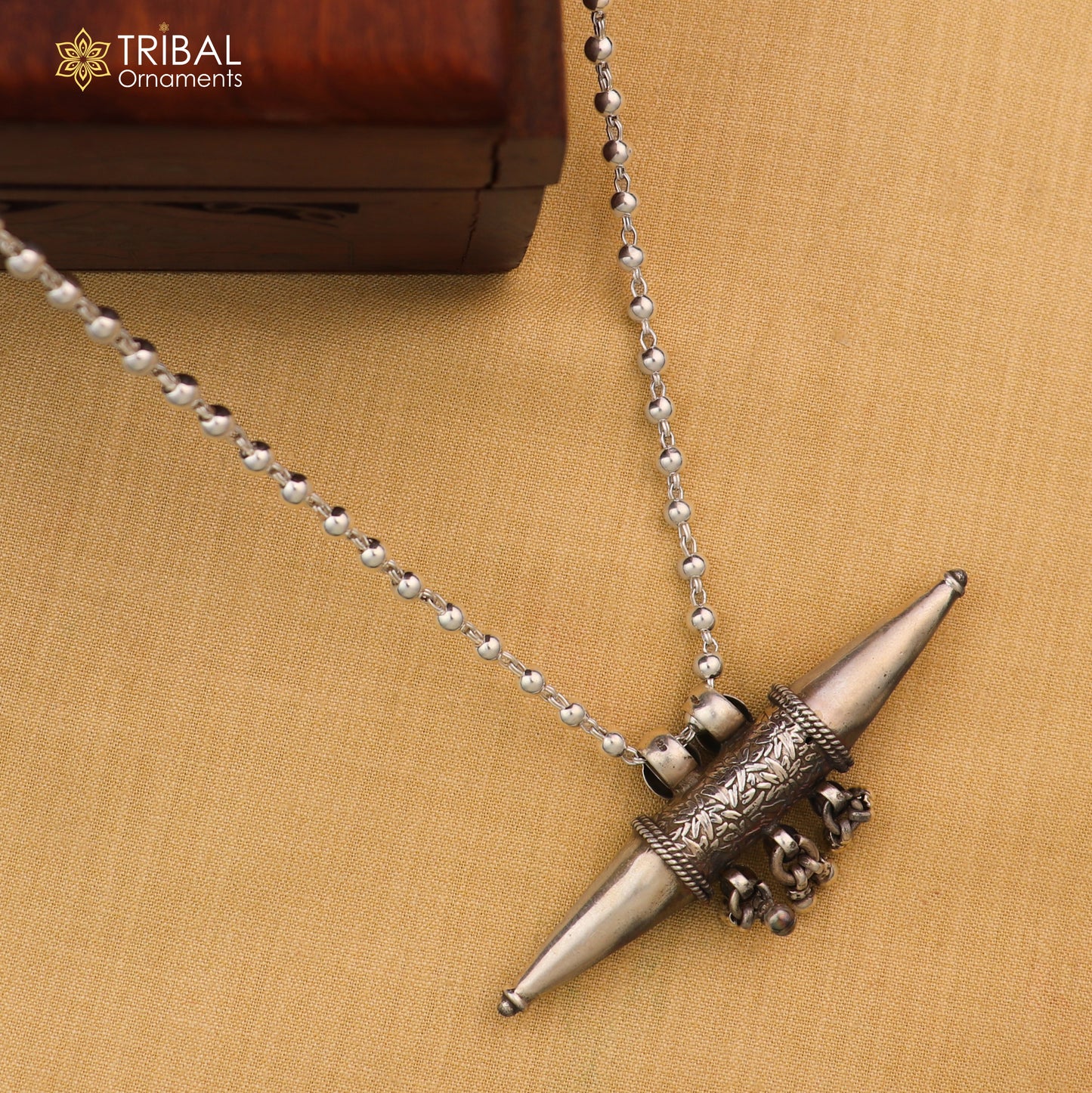925 sterling silver beaded chain necklace with tribal tabiz pendant, ethnic jewelry set by TRIBAL ORNAMENTS