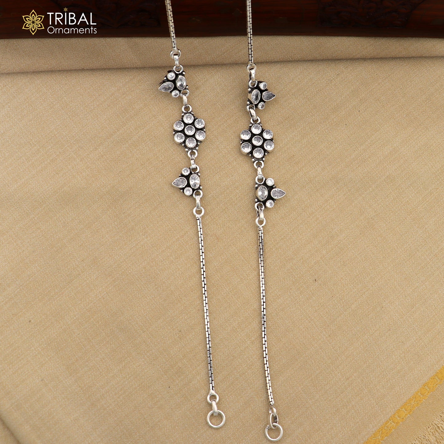 10.5" 925 sterling silver white stone chain anklets foot bracelet ank729