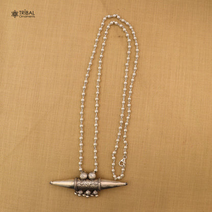 925 sterling silver beaded chain with tribal tabiz pendant, ethnic jewelry set featuring traditional tribal ornament style.