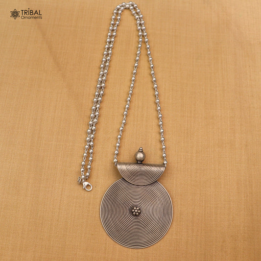 925 sterling silver beadded chain with spriral ethnic pendant and necklace tribal jewelry set845