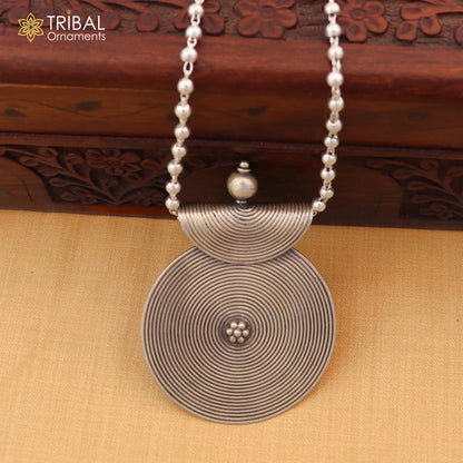 925 sterling silver beadded chain with spriral ethnic pendant and necklace tribal jewelry set845