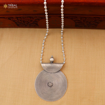 925 sterling silver beadded chain with spriral ethnic pendant and necklace tribal jewelry set845