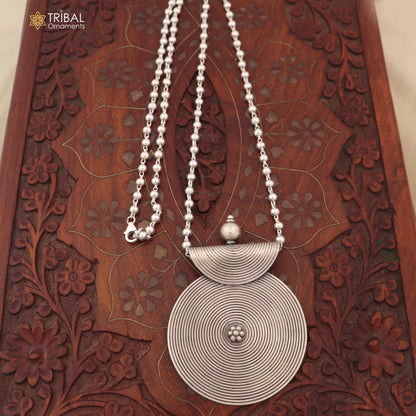 925 sterling silver beadded chain with spriral ethnic pendant and necklace tribal jewelry set845