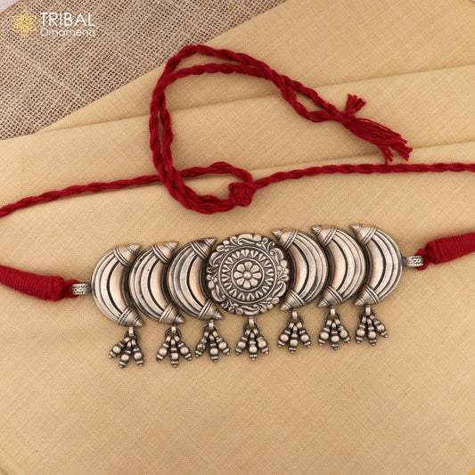 925 sterling silver choker flower design ethnic charm necklace tribal jewelry set734