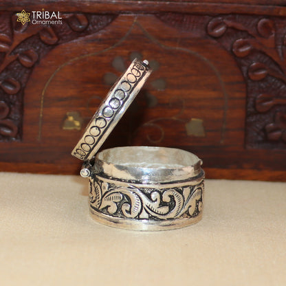 925 sterling silver round flower design oxidized trinket box , Sindoor box brides jewelry stb908