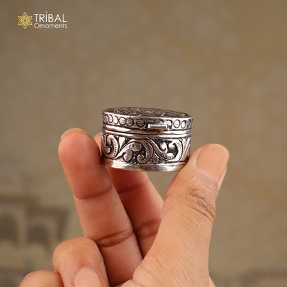 925 sterling silver round flower design oxidized trinket box , Sindoor box brides jewelry stb908