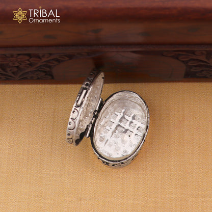 Vintage sterling silver flower design oval trinket box with intricate detailing, ideal for jewelry storage or bridal Sindoor.