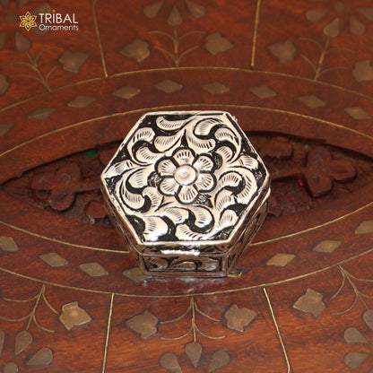 925 sterling silver vintage flower design  trinket box , Sindoor box brides jewelry stb910