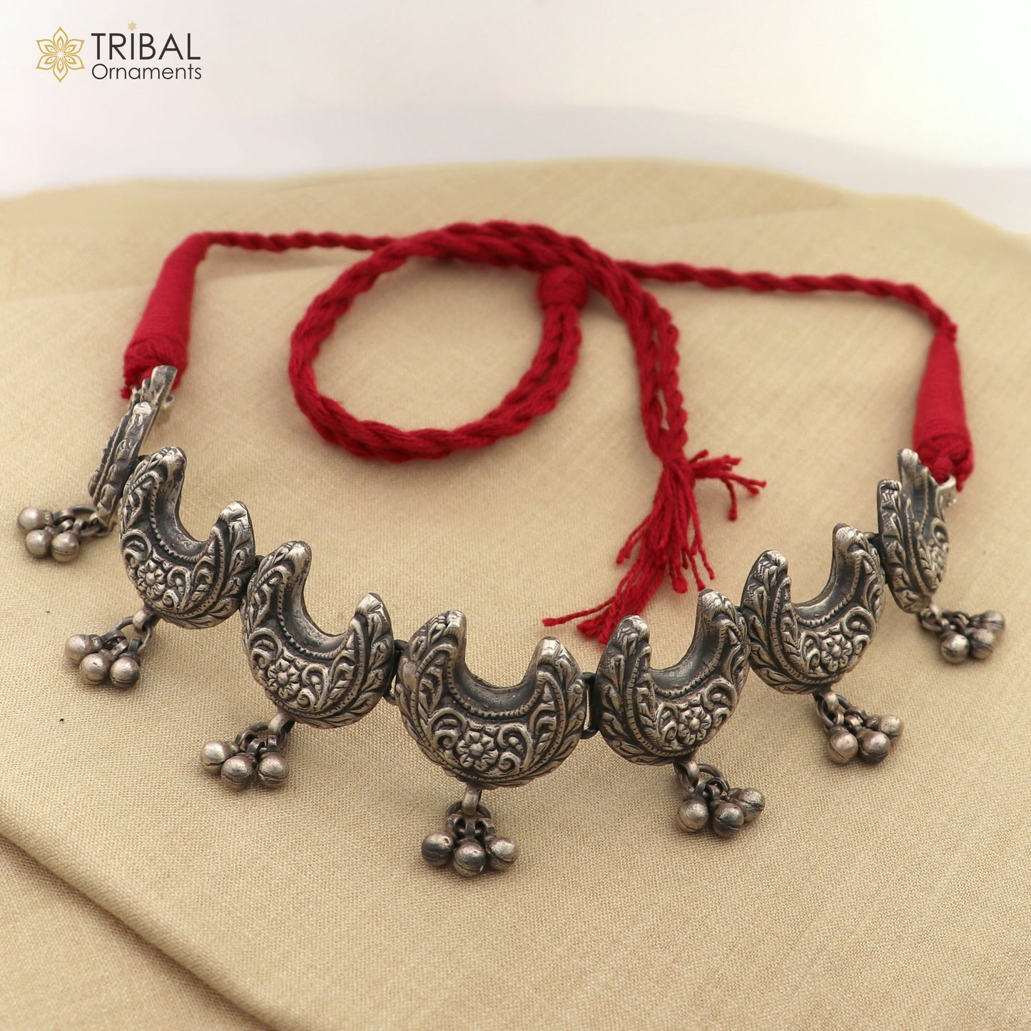 925 sterling silver handcrafted stylish design ethnic charm necklace tribal jewelry set735