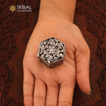 925 sterling silver vintage flower design  trinket box , Sindoor box brides jewelry stb910