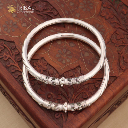 Sterling silver vintage foot ankle bracelet with intricate design, customized jewelry by TRIBAL ORNAMENTS, featuring traditional kada style.