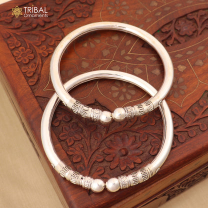 Sterling silver vintage-style ankle bracelet with customized design, featuring intricate kada jewelry from TRIBAL ORNAMENTS.