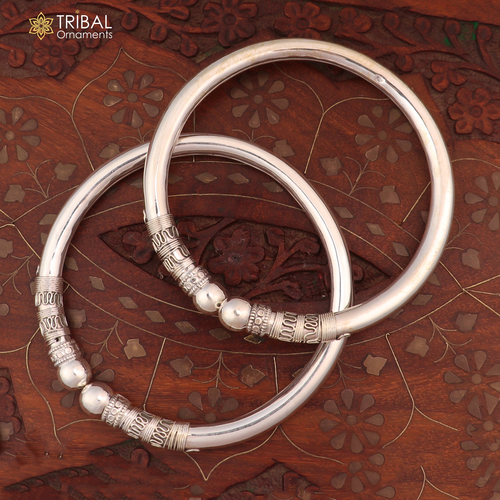 Sterling silver vintage ankle bracelet with intricate design by TRIBAL ORNAMENTS, personalized foot jewelry for stylish accessorizing.