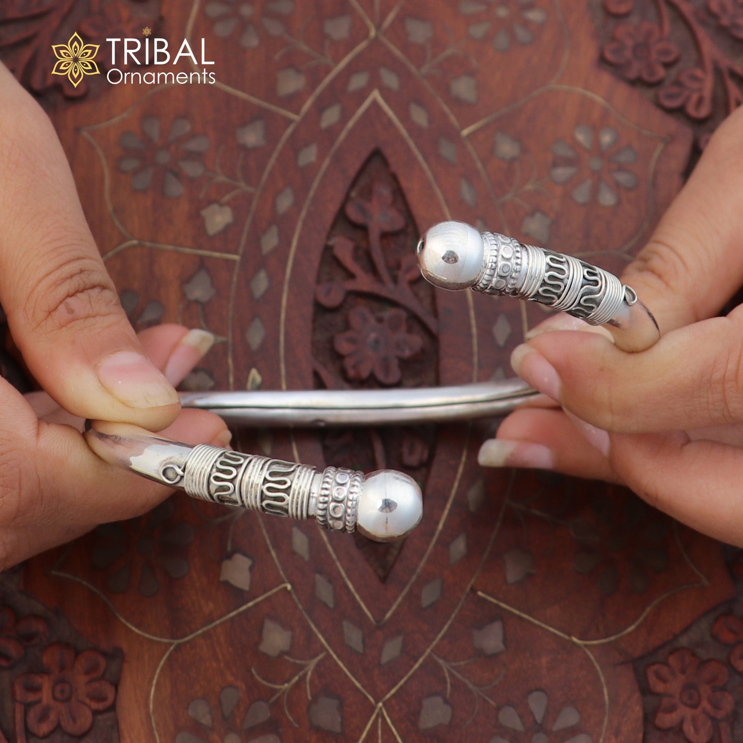 Sterling silver vintage ankle bracelet with intricate custom design from TRIBAL ORNAMENTS, perfect for stylish foot jewelry.