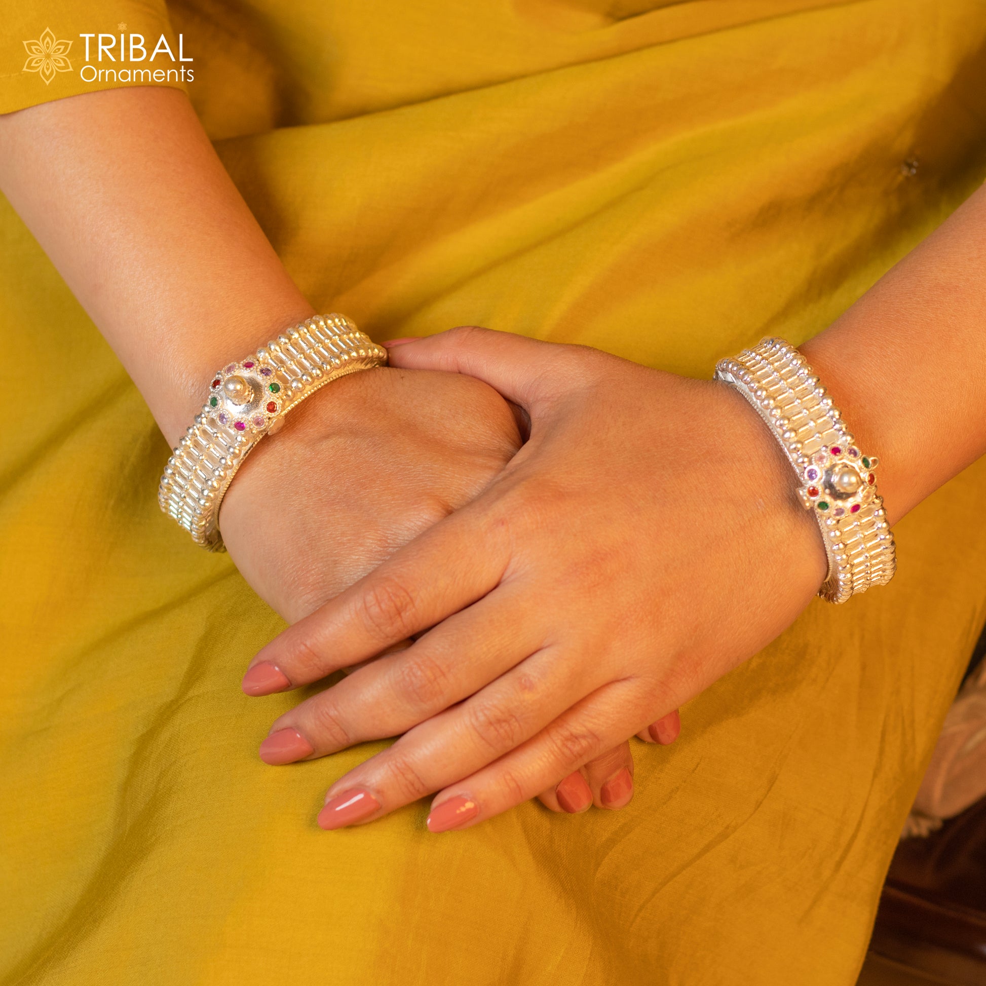 Indian Traditional cultural design trendy 925 sterling silver handmade cuff kada bracelet amazing vintage design brides bangle nba420 - TRIBAL ORNAMENTS