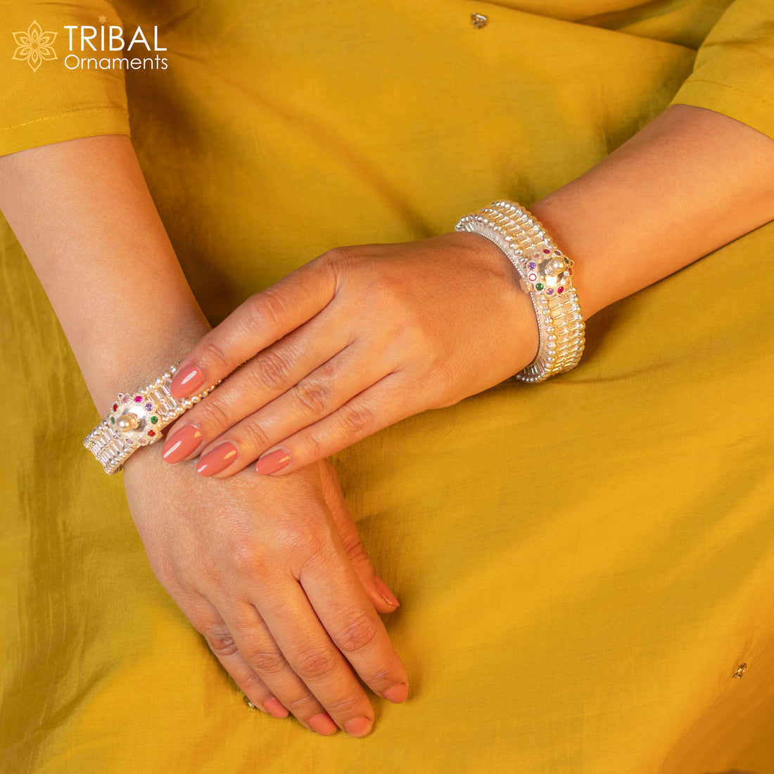 Indian Traditional cultural design trendy 925 sterling silver handmade cuff kada bracelet amazing vintage design brides bangle nba420 - TRIBAL ORNAMENTS