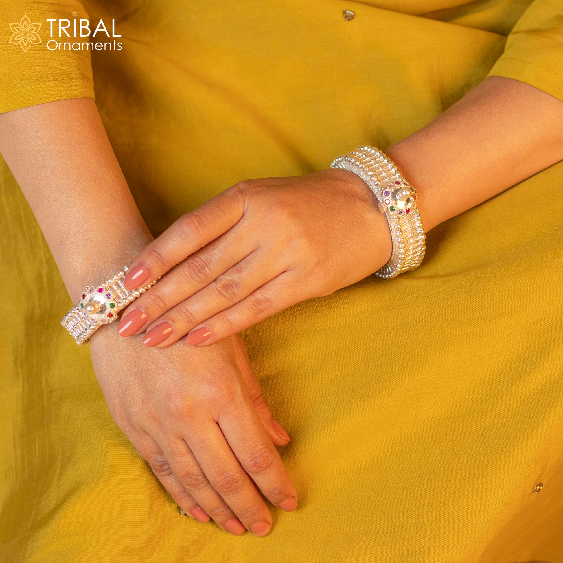 Indian Traditional cultural design trendy 925 sterling silver handmade cuff kada bracelet amazing vintage design brides bangle nba420 - TRIBAL ORNAMENTS