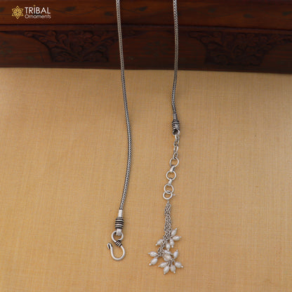 Sterling silver adjustable wheat design waist chain with vintage style, suitable for belly or sari wear, by TRIBAL ORNAMENTS.