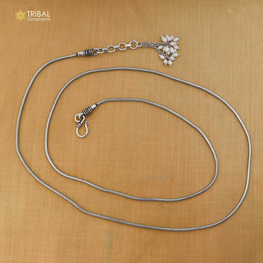 Sterling silver adjustable snake waist chain with vintage design, 26 to 40 inches, tribal ornament belly chain for Sari or waist adornment