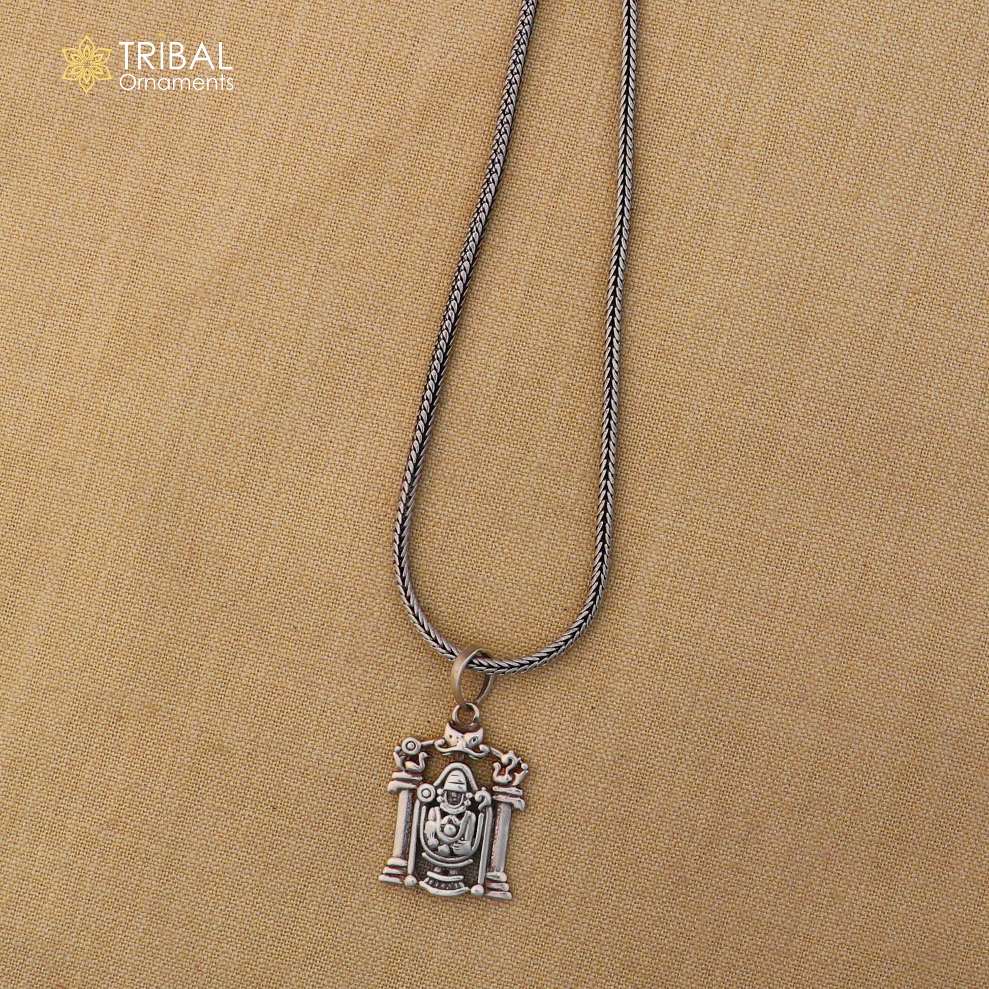 925 sterling silver Tirupati Bala Ji pendant with chain, tribal jewelry by Tribal Ornaments, featuring detailed religious design.