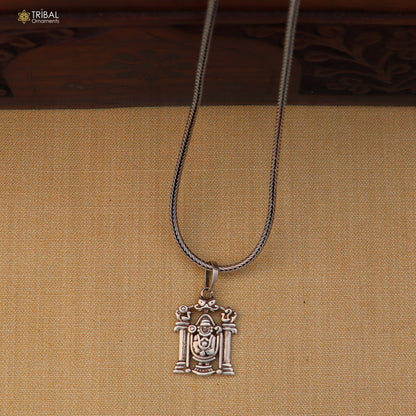 925 sterling silver Tirupati Bala Ji pendant with chain, tribal jewelry by TRIBAL ORNAMENTS, showcasing intricate religious design.