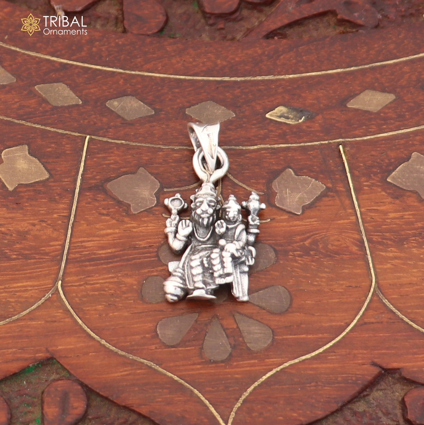 925 sterling silver Narsimha pendant with Prahlad, tribal jewelry design, attached chain, detailed craftsmanship by Tribal Ornaments.
