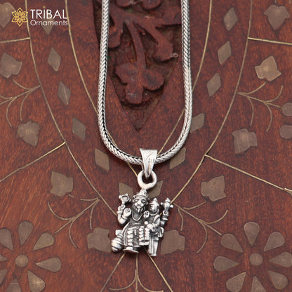 925 sterling silver Narsimha pendant with Prahlad, tribal jewelry style, shown with chain, detailed craftsmanship by TRIBAL ORNAMENTS