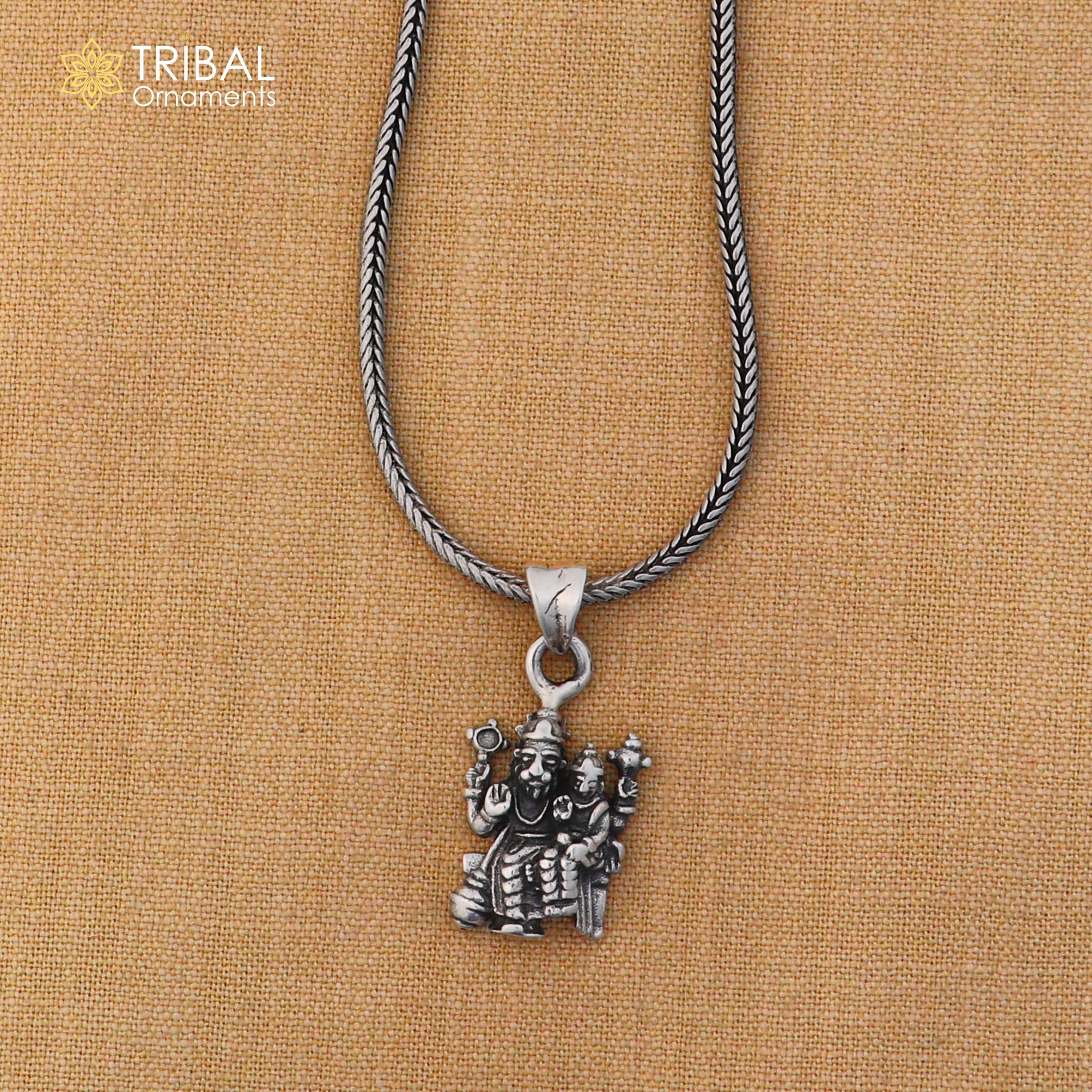 925 sterling silver Narsimha with Prahlad pendant and chain tribal jewelry, detailed craftsmanship, religious pendant jewelry.