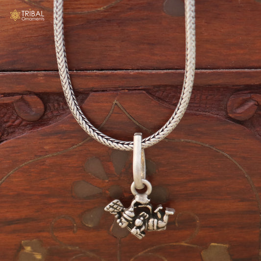 Sterling silver Flying Hanuman ji pendant with chain, tribal jewelry design, crafted by TRIBAL ORNAMENTS.