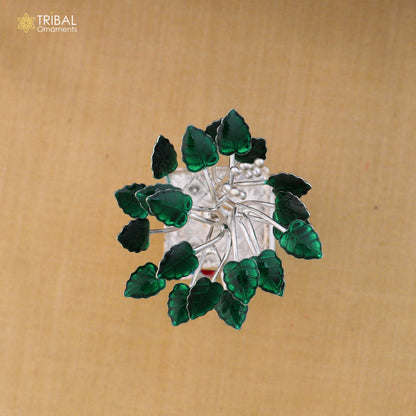 925 sterling silver Tulsi basil rosary plant for puja, handcrafted by TRIBAL ORNAMENTS, shown in detailed close-up image