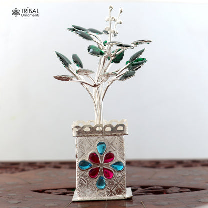 925 sterling silver Tulsi plant basil rosary for puja, detailed handcrafted temple ornament by TRIBAL ORNAMENTS.